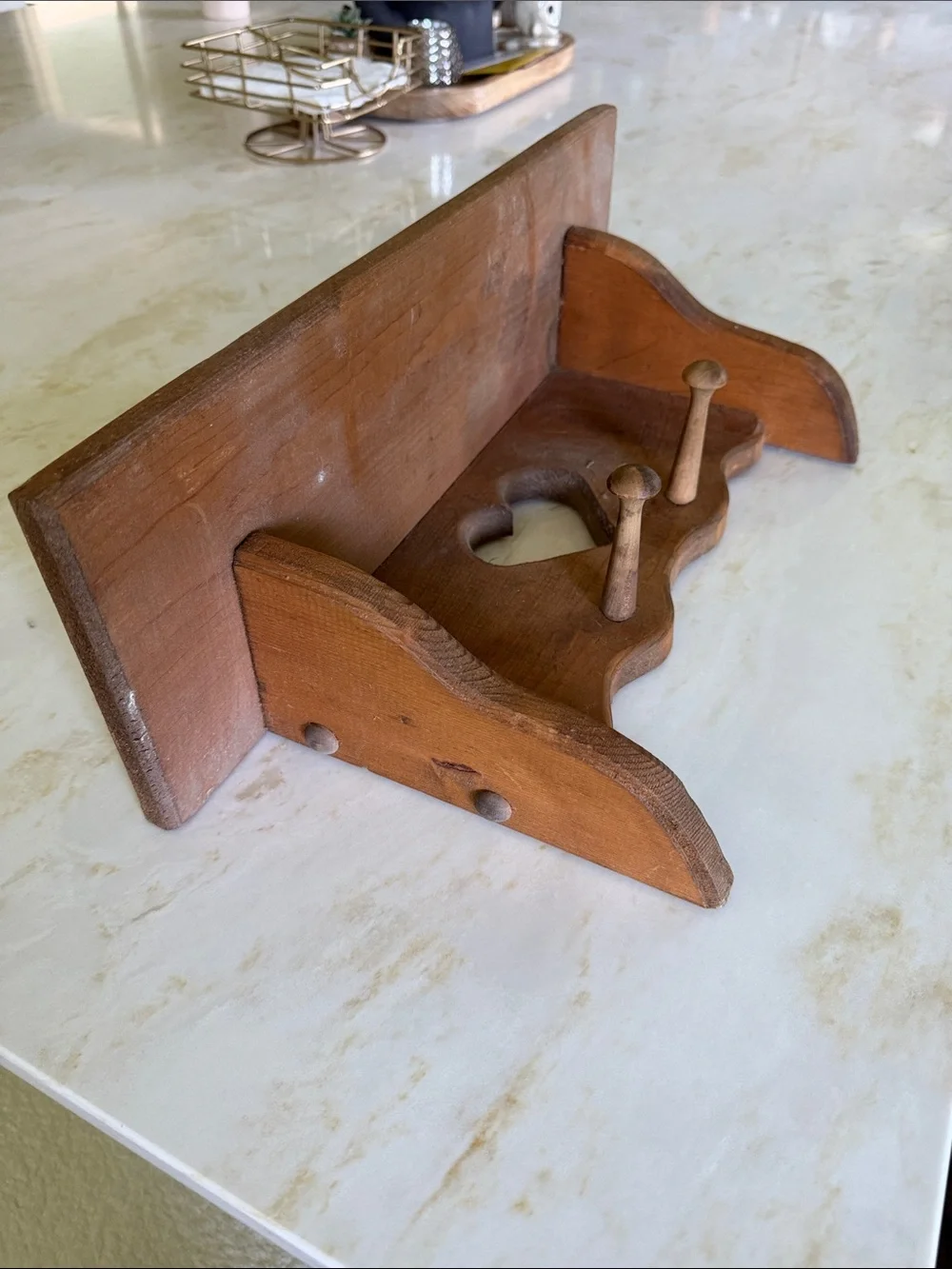 Wooden Heart Wall Shelf Hook - Brown